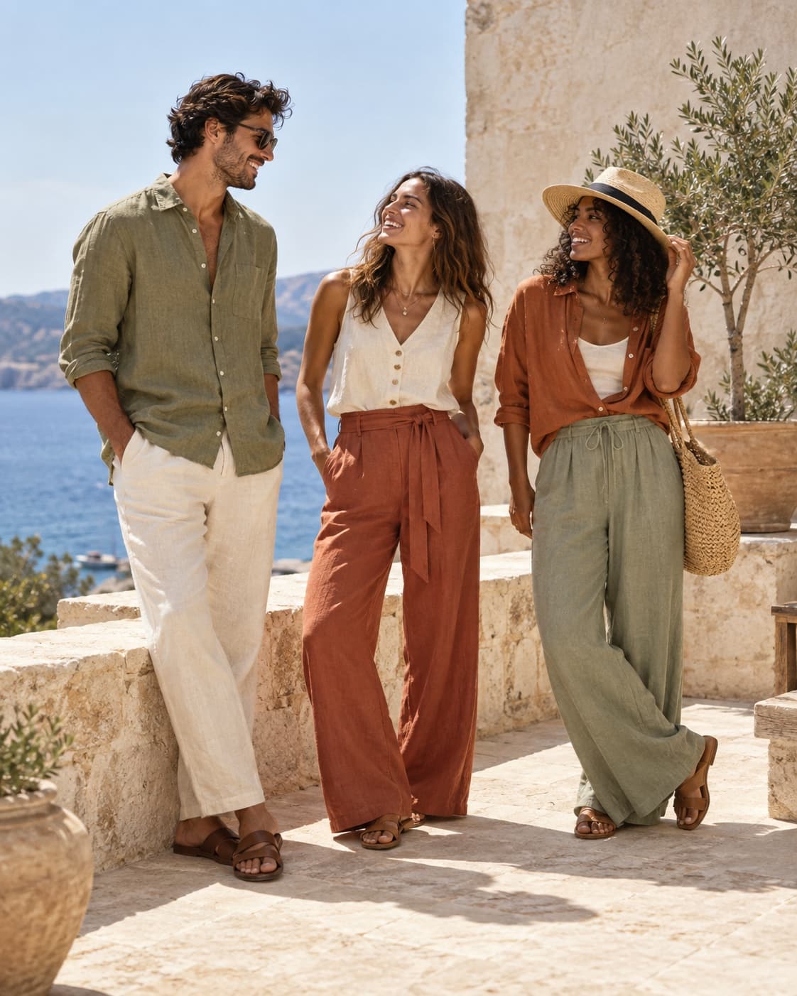 Friends wearing the Vogify linen collection